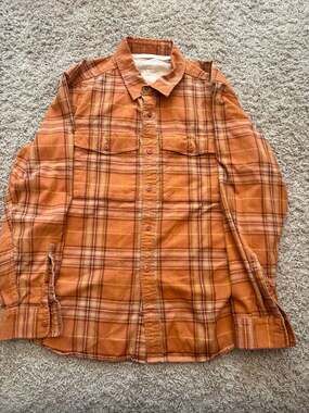 REI Cooperative Plaid Flannel Shirt Size Large Orange Long Sleeve